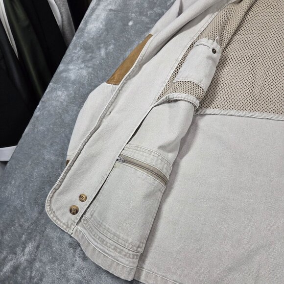 Vtg Sierra Trading Post Jacket Mens Large Beige Canvas Safari Hunting Chore Coat - Picture 7 of 16